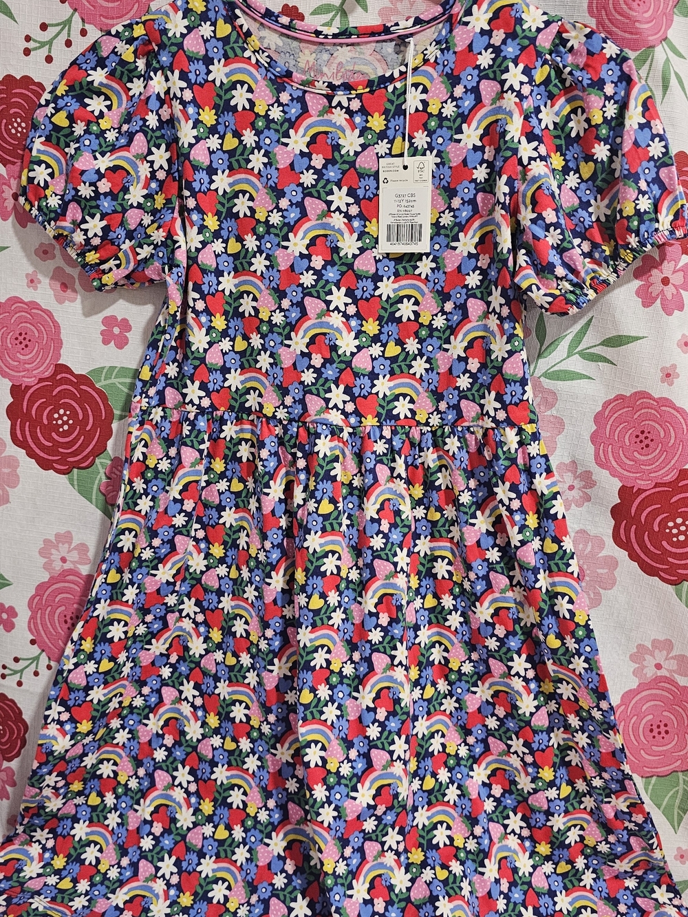 NWT Mini Boden Fun Jersey Dress - Rainbow Strawberry 11-12Y